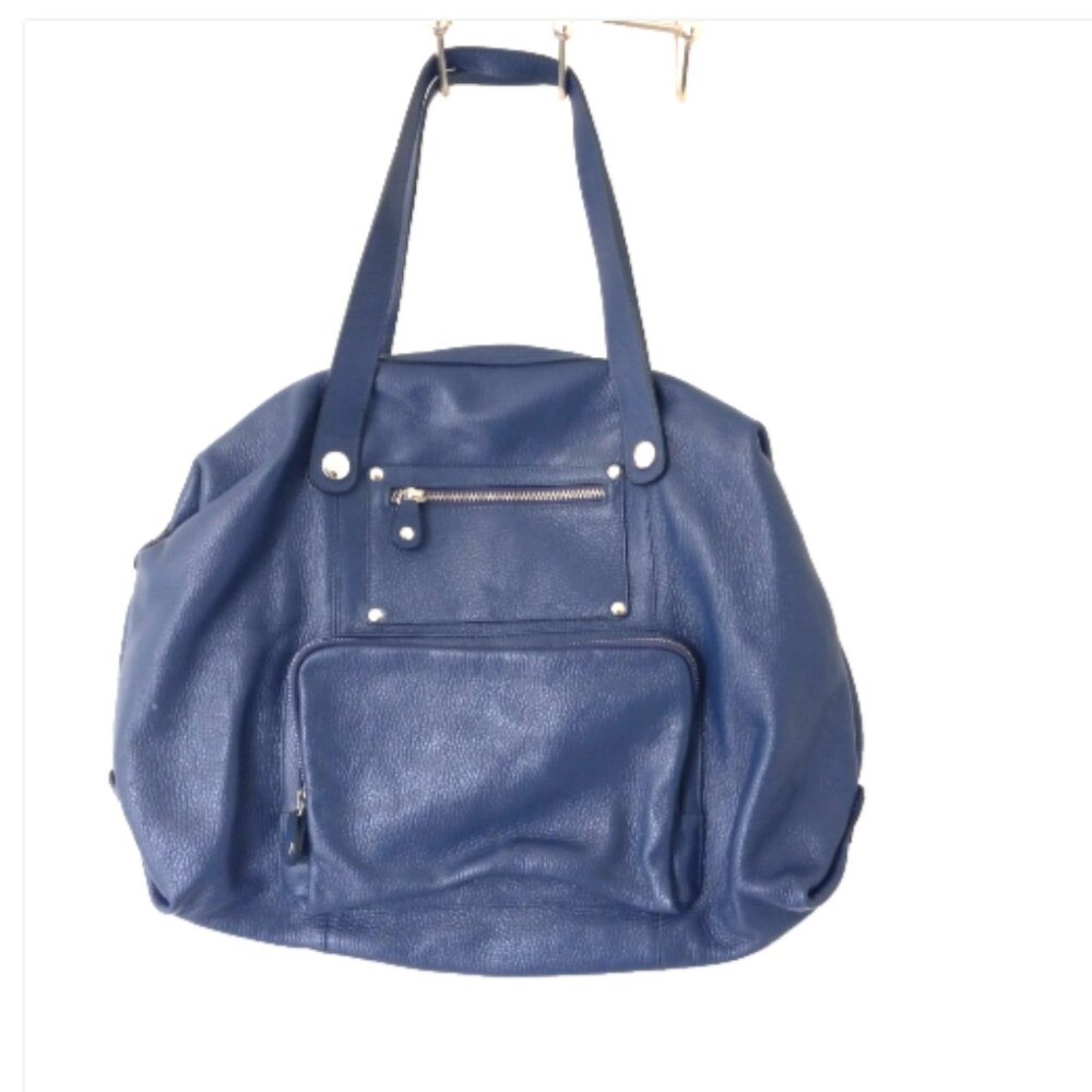 Bosca Blue Pebbled Leather Weekender Travel Tote Made in Italy Large Bag - Picture 10 of 14